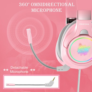 Auriculares plegables de alta <span class=keywords><strong>calidad</strong></span> para Gamer, audífonos con micrófono desmontable, color rosa, <span class=keywords><strong>ONIKUMA</strong></span> K15, nuevo diseño - Product Image 3