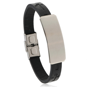 Atacado De Alta Qualidade Simples Vintage Personalizado Diy Bar Em Branco Gravado Logotipo Pulseiras De Couro De Aço Inoxidável Para Homens - Product Image 1