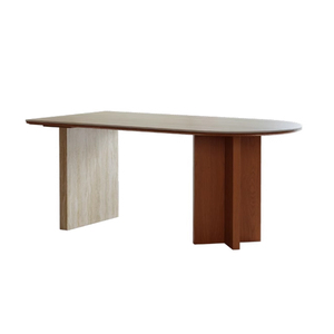 Apartamento pequeño francés <span class=keywords><strong>Mesa</strong></span> de isla <span class=keywords><strong>semicircular</strong></span> Estilo medieval Travertino doméstico <span class=keywords><strong>Mesa</strong></span> de comedor de madera maciza SC627 - Product Image 6