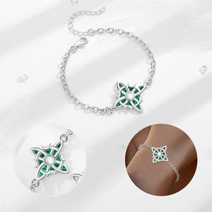 Changda 925 plata esterlina fina encanto pulsera <span class=keywords><strong>buena</strong></span> <span class=keywords><strong>suerte</strong></span> verde malaquita madre perla bruja nudo brazalete con piedra Natural - Product Image 3
