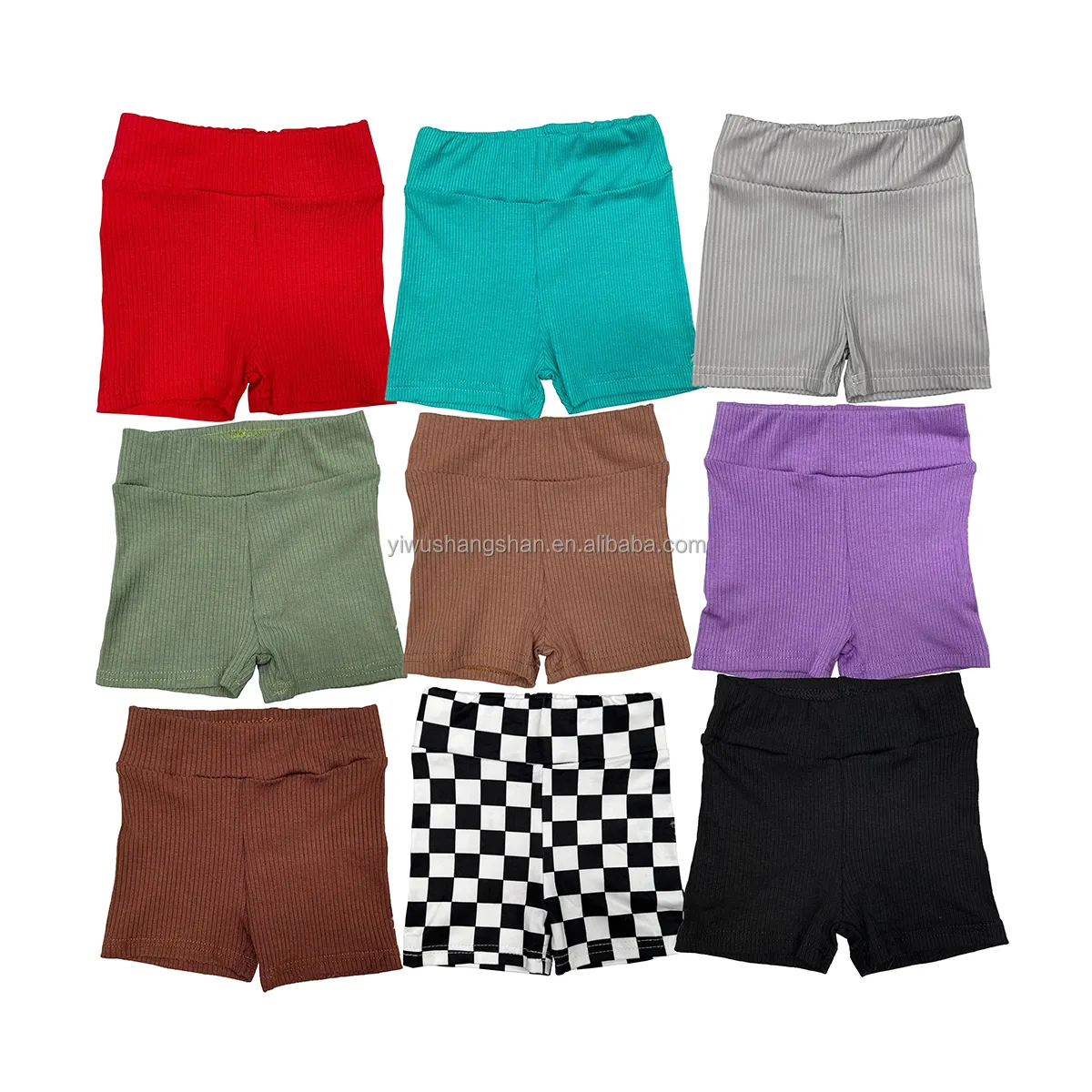 High Quality Wholesale Mix Solid Color Children Short Leggings Ribbed Fabric Baby Girls Biker Shorts