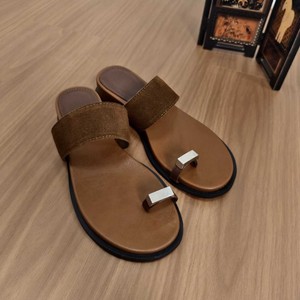 Fashion Trend Women Slides Open <b>Toe</b> Flat Heel Faux Suede Rubber Outsole Buckle Decoration Summer Sandals - Product Image 3