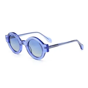 Acetate Glasses Retro Vintage Round Sunglasses Narrow Chunky Plastic Frame Sun Glasses For Women And Men Trendy Shades