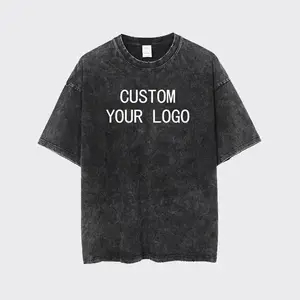 T-Shirt da uomo con lavaggio in cotone 100% pesante, grafiche per serigrafia, maglietta Vintage con lavaggio acido oversize da uomo