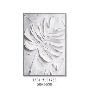 Peinture originale faite à la main Art déco Nature morte 100% faite à la main Panneau de toile Dessin au trait blanc Grande œuvre d'art murale à suspendre Encadrée - Product Image 1