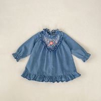 Vêtements pour bébés d'automne, robe en jean brodée de fleurs pour filles, manches longues, jupe pour bébé, printemps-automne