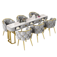 Ensemble de table et chaise de salon de manucure QM luxueux pour deux personnes, avec armoire de rangement, dessus en velours moderne, meubles écologiques pour hôtels et commerces