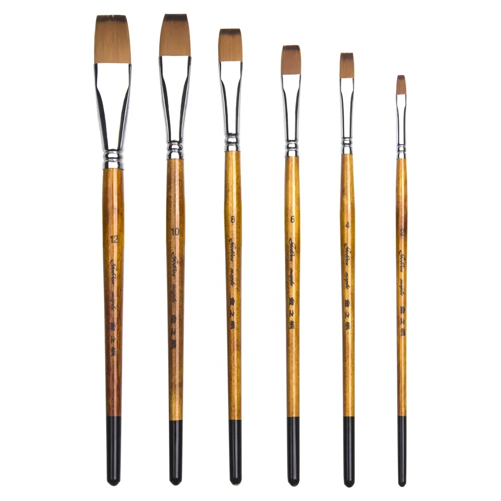 FUUMUUI marka yeni ürünler 6 adet ahşap saplı düz sanatçı boya fırçası seti akrilik suluboya çocuk sanat boyama naylon sanat fırça