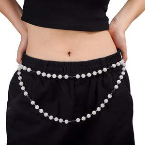 โซ่คล้องตัวแฟชั่น ขนาด 12 มม. สีดำและสีขาว ประดับลูกปัดวิบวับ โซ่คล้องกางเกง สไตล์ฮิปฮอป สำหรับงานปาร์ตี้ ทำจากโลหะผสมสังกะสี ตัวเรือนแบบวงแหวนคู่ - Product Image 6