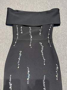 Vestidos Maxi Elegantes para Mulheres em Preto com Bandagem, Vestido de Festa Off the Shoulder para Casamento, Vestidos de <span class=keywords><strong>Prom</strong></span> com Detalhes em Pedraria - Product Image 5