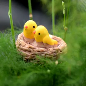 Accesorios de jardín de hadas mini nido con pájaros accesorios de jardín de hadas en miniatura