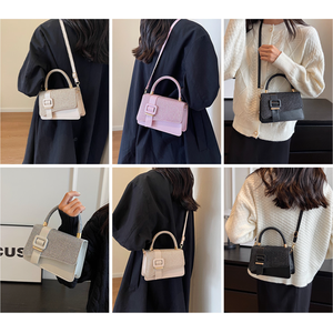 Casual Single Shoulder Handbag Solid Color Pu Leather Women Square Messenger Tote <b>Bag</b> - Product Image 3