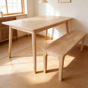 2026 Minimalist Solid Wood <strong>Dining</strong> <strong>Table</strong> and <strong>Bench</strong> Set <strong>with</strong> Brass Leg Tips for Modern Hotel Apartment Kitchen <strong>Dining</strong> Rooms - Product Image 3