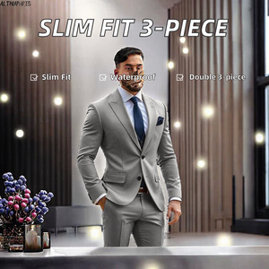 ชุดสูทผู้ชายทรงเข้ารูป ผ้าขนสัตว์ ปกคอปก  รุ่นใหม่ล่าสุด สำหรับงานแต่งงานและใส่ทำงาน ระบายอากาศได้ดี กันน้ำ ซิปแบบอิตาเลียน สไตล์ดับเบิ้ล - Product Image 2