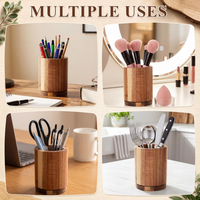 360 °   Porte-stylos et porte-crayons rotatifs en bois d'acacia, organiseur de papeterie pour bureau, accessoire de table de bureau