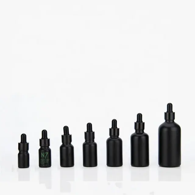 5Ml 10Ml 15Ml 20Ml 30Ml 50Ml 100Ml flacone contagocce nero opaco in vetro cosmetico a prova di bambino con pipetta in vetro