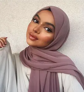 Hijab de gasa liso para mujeres musulmanas, bufanda de gasa en 78 colores