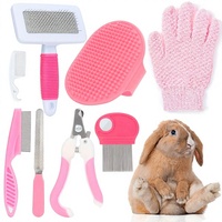 Kit de toilettage pour animaux de compagnie en acier inoxydable - Ensemble de 8 pièces avec peigne anti-puces, brosse de bain, gant, brosse de démêlage pour le soin des animaux