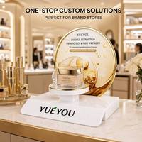 Présentoir rotatif à bordure dorée imprimée, base en acrylique, socle blanc brillant, support graphique personnalisé pour ingrédients