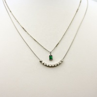 Mode tendance deux couches femmes femme argent plaqué en acier inoxydable chaînes minces strass pendentif collier ras du cou