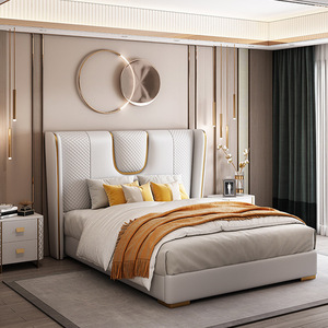 <strong>Latest</strong> Modern King Size Double <strong>Bed</strong> Industrial <strong>Design</strong> Style Leather Furniture with Wooden Frame Designer <strong>Bed</strong> - Product Image 2