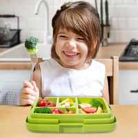 Boîte à lunch Bento en plastique pour enfants 4 compartiments Boîte de stockage des aliments au micro-ondes Cuillère avec boîte à collation Boîte à lunch écologique