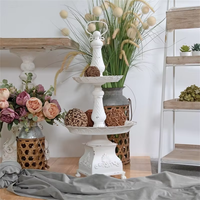 Plateau de rangement en métal blanc rustique à 2 niveaux, design floral vintage, plateau de service rétro pour aliments, technique de laque, pour salon