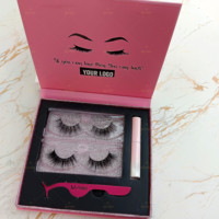 2 paires de bandes de cils Kit avec colle et applicateur de cils Présentation des cils de luxe en faux vison
