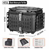 LDQ 45L Mecha Design Aluminium Double Verrouillage Moto Top Case Noir Alliage Coffre Arrière Antichoc Anti-poussière Aventure