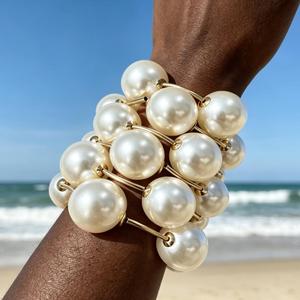 Kaimei 2026 Gioielli alla Moda Bracciale Punk Placcato Oro 18K con Grandi Perle a Sfera 30mm Bracciale Rigido Super Grande a Bolle - Product Image 1