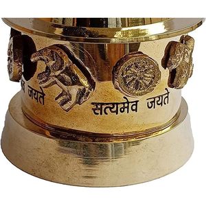 PARIJAT HANDICRAFT Estatua de latón Ashoka Stambh Pilar Cuatro Leones Satyamev Jayete Escritorio adornado Peso de papel Escultura nacional - Product Image 1