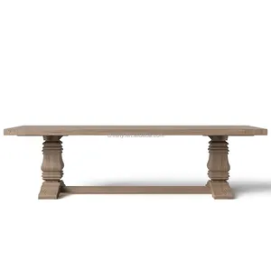 FERLY Rustic meja kayu Solid ruang makan furnitur kayu persegi panjang meja makan kayu persegi panjang ekstensi meja makan