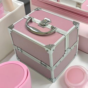 Caixa de maquiagem portátil para viagem, caixa de cosméticos com quatro bandejas para armazenamento de maquiagem, cosméticos, cosméticos e produtos estéticos, tecnologia de unhas - Product Image 1