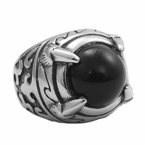 European American Style <b>Titanium</b> Steel Dragon Claw Stone <b>Ring</b> Silver Black Stone Retro Punk Men's Jewelry Party Wear - Product Image 4