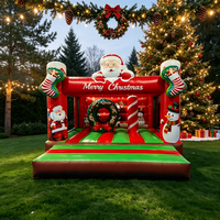 Castillo Inflable Navideño con Toboganes y Obstáculos, Diseño de Santa Claus y Muñecos de Nieve, para la Diversión de los Niños