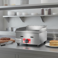 Wajan Panggang Teppanyaki Gas Stainless Steel Komersial, Meja Panggang untuk Pancake, Hamburger, Mudah Dibersihkan