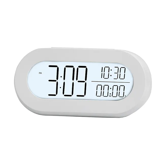 Hot Sale Decoration Gift Modern Oval Desk Table Clock Digital LCD Alarm Body Bed Clock with LED Backlight