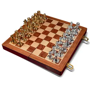 Jeu d'échecs pliable en alliage de zinc pour adulte, pièces en métal, argent et or, de haute qualité, nouvelle collection