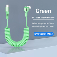 Kabel Data USB-C 5A Pengisian Cepat Retraktil Sudut Kanan 1.5m dengan Kemasan Khusus, Konduktor Tembaga Murni, TPU, untuk Ponsel dan Mobil