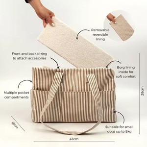 Ensemble de harnais rayé personnalisé pour chien, sac de transport de luxe en velours côtelé pour animaux de compagnie, sac à bandoulière pour chien, sac à main portable pour chiot et chat pour l'extérieur - Product Image 3