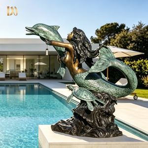 Statua da Esterno in Bronzo di Sirena che Cavalca un Delfino, Scultura Grande Patinata di <span class=keywords><strong>Ninfa</strong></span> Marina Fusa a Mano per Decorazioni a Bordo Piscina e Giardino - Product Image 2