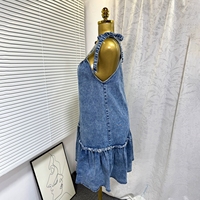 Gaun Denim Wanita Model Terbaru Laris Manis, Unik dengan Aksen Patchwork dan Tali Spaghetti