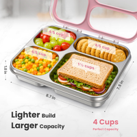 Boîte à bento en acier inoxydable 304 de qualité alimentaire, 3/4 compartiments, anti-fuite, pour enfants et adultes