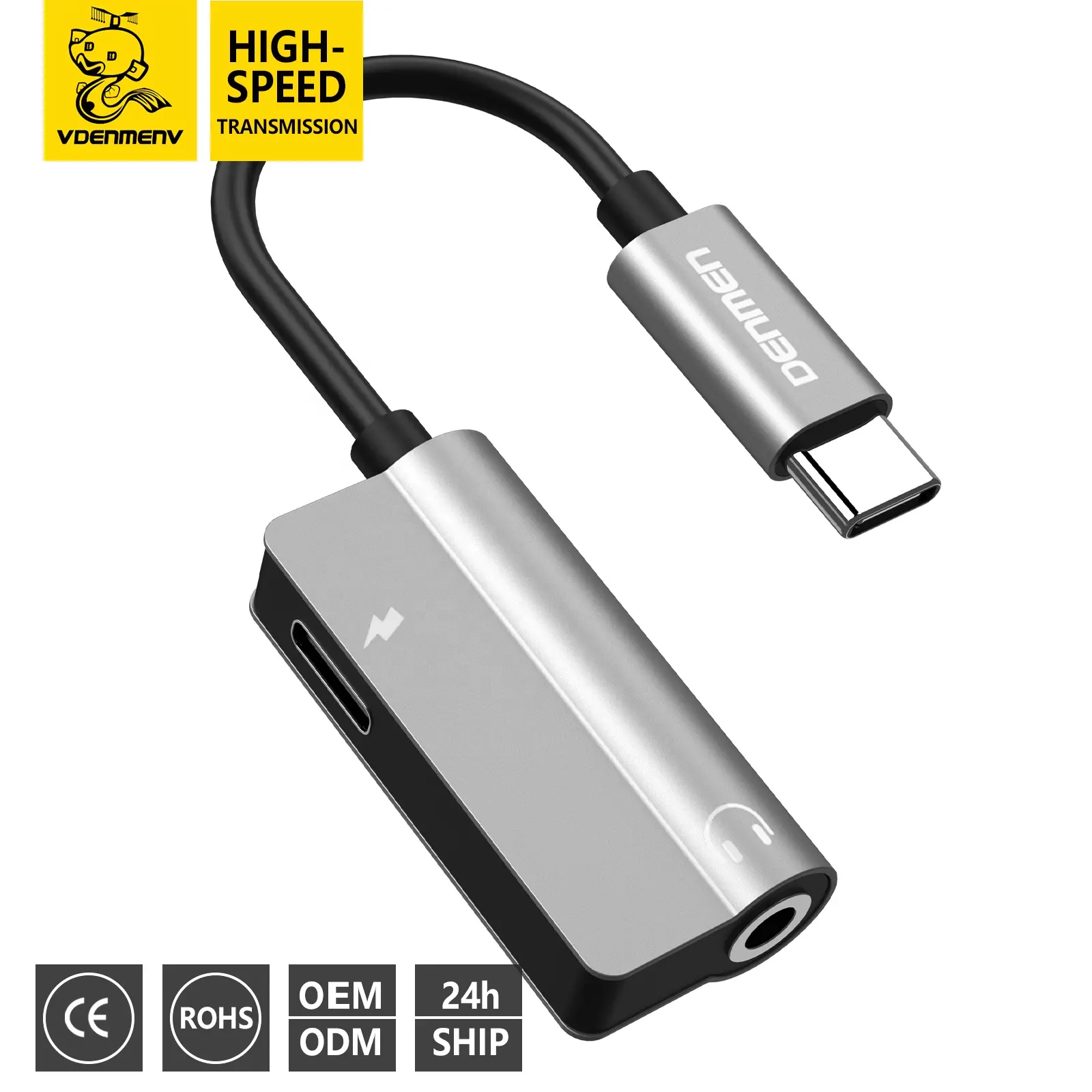 DENMEN – adaptateur de câble USB Type C à 3.5mm et chargeur 2 en 1 pour casque, prise Audio AUX, adaptateur audio, vente en gros