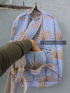 High Quality Hand-Block Printed Quilted Cotton <b>Backpack</b> Ethnic Indian Floral Pattern Bohemian <b>College</b> Lightweight Portable - Product Image 4