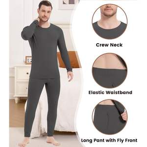 Conjunto de Ropa Interior Térmica para Hombre al por Mayor, Camiseta de Manga Larga y Calzoncillos Largos Cálidos de Color Sólido, Fibra de Bambú y Algodón - Product Image 4