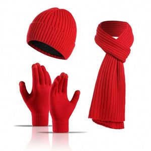 <b>Beanie</b> <b>Hat</b> Set Knit Touch Screen Gloves Long Scarf Caps Fleece Lined Winter Promotional Gift - Product Image 3