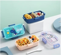 Boîte à lunch en plastique multifonctionnelle réutilisable anti-fuite 2025 – Motif dessin animé mignon, écologique, 2 compartiments, qualité alimentaire – Grande Vente