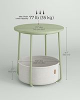 Table d'appoint moderne vert laurier à 2 niveaux avec panier en tissu Table basse en bois avec rangement