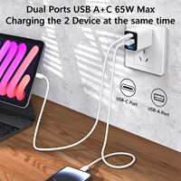 Chargeur GaN 65W avec prise UK, 2 ports USB-A et USB-C, adaptateur mural à charge rapide avec affichage numérique LED de la puissance pour téléphone, tablette, ordinateur portable
